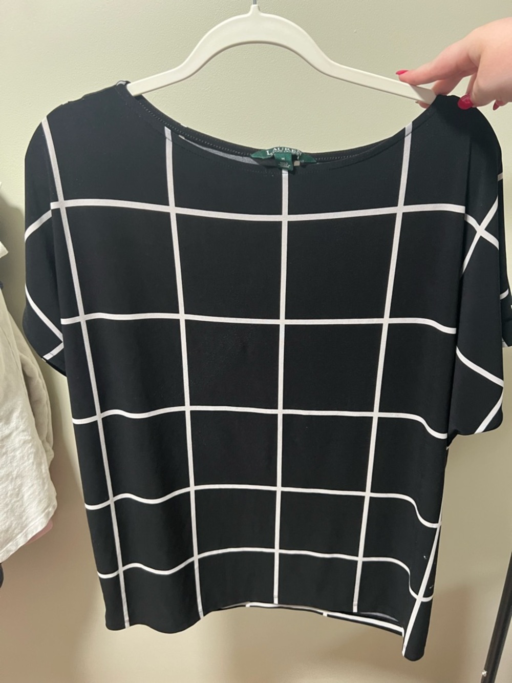 Ralph Lauren Black Short Sleeve Top with White Windowpane Grid